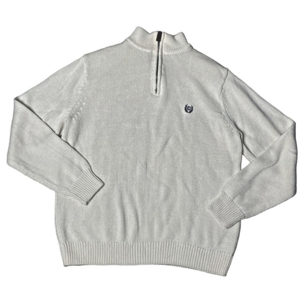 Chaps Sweater Mens Medium Long Sleeve Cotton Heavy Knit Mock‎ neck Pullover Zip